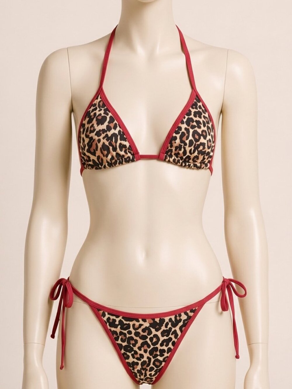 Breeze Swimsuit Women's Leopard Halter Bikini Set Red M High Waist Tie Side